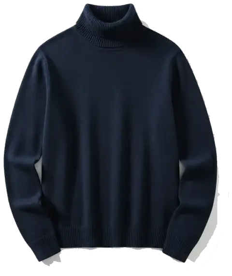 Navy turtleneck, the first piece of the outfit